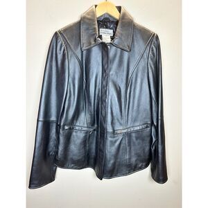 Bradley Bayou Women's Size M Black Genuine Leather Jacket Snap Closures EUC